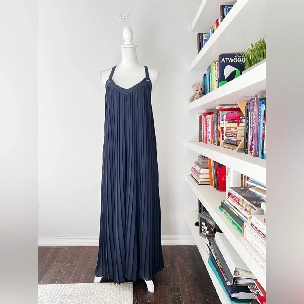 Michael Kors navy pleated maxi dress size small